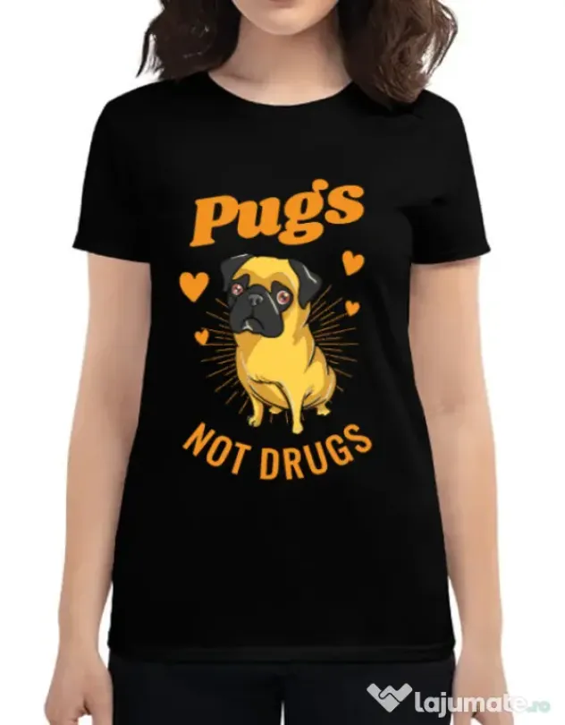 Tricou ADLER dama Pugs not drugs Negru