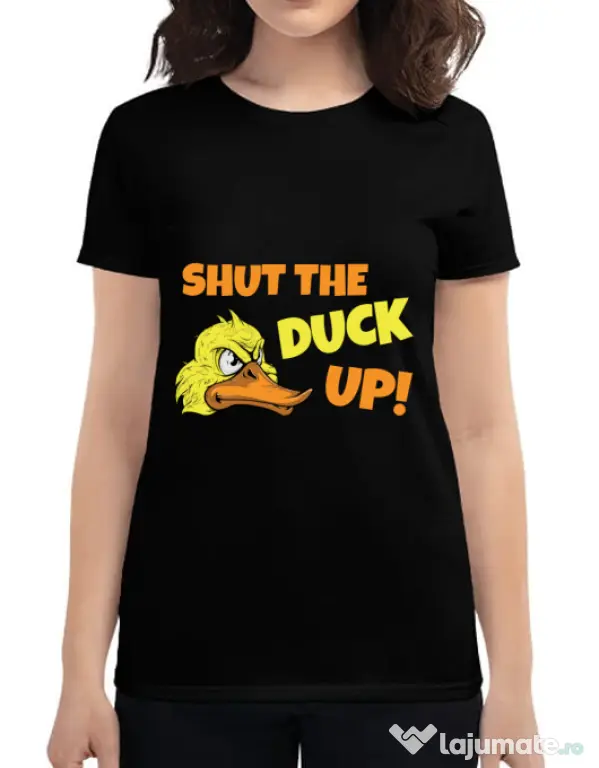 Tricou ADLER dama Shut the duck up Negru