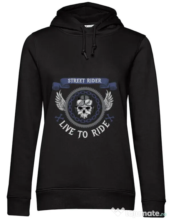 Hoodie dama cu gluga Street rider Negru