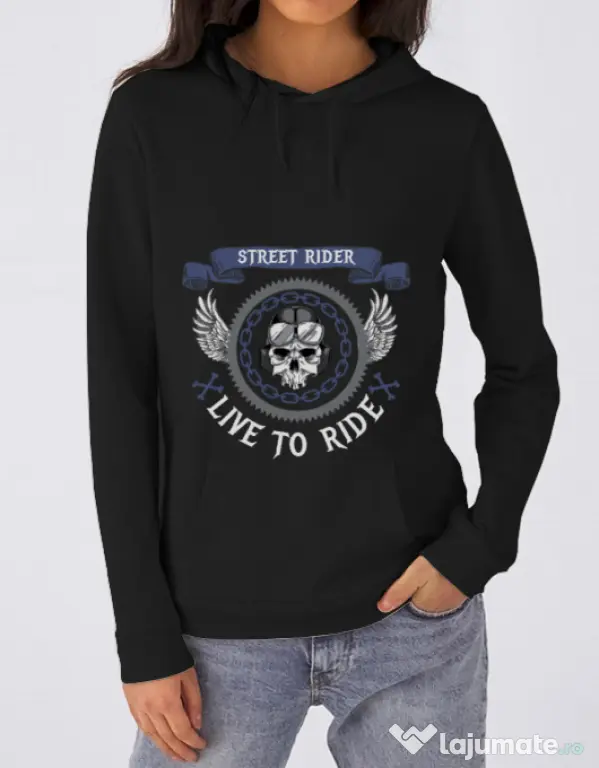 Hoodie dama cu gluga Street rider Negru