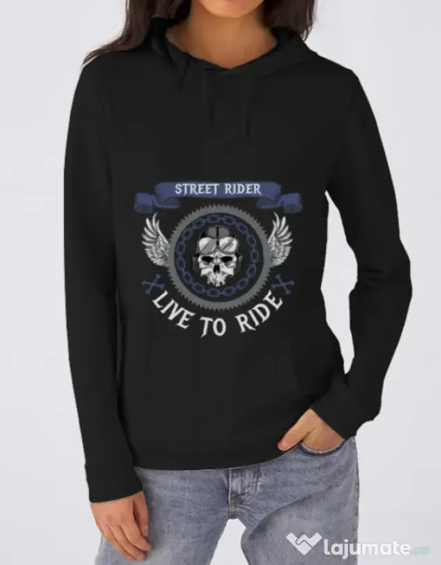 Hoodie dama cu gluga Street rider Negru