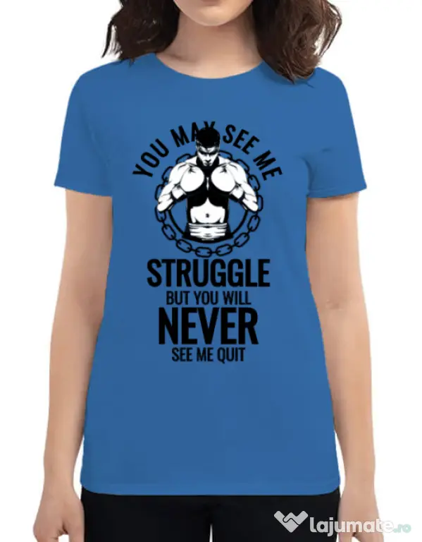 Tricou ADLER dama Never quit Albastru azuriu