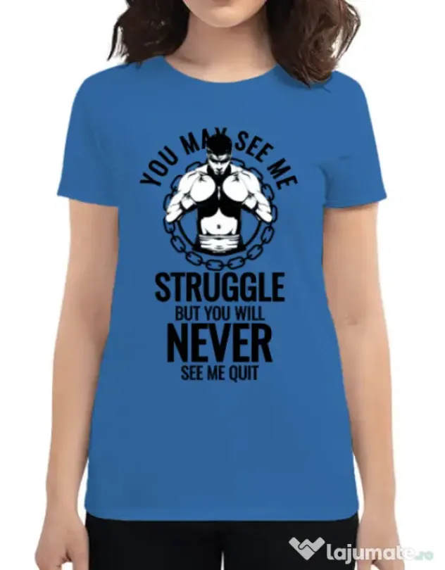 Tricou ADLER dama Never quit Albastru azuriu