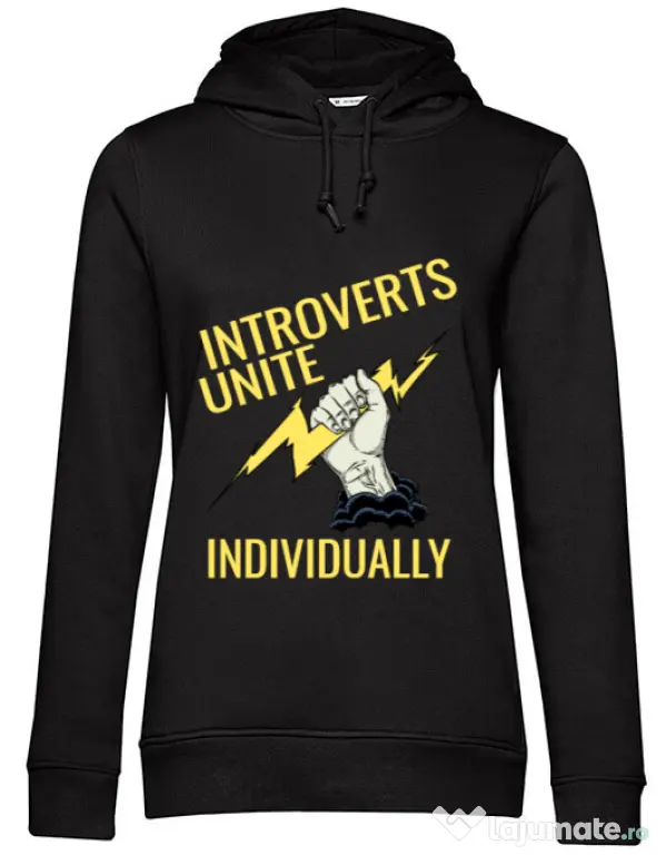 Hoodie dama cu gluga Introverts unite Negru