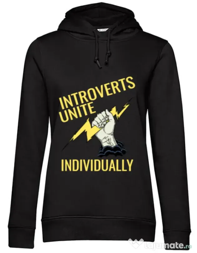 Hoodie dama cu gluga Introverts unite Negru
