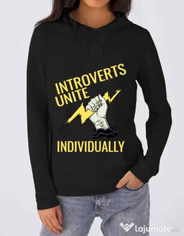 Hoodie dama cu gluga Introverts unite Negru