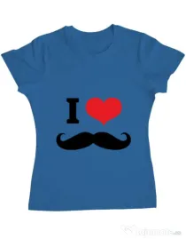Tricou ADLER dama I love moustaches Albastru azuriu