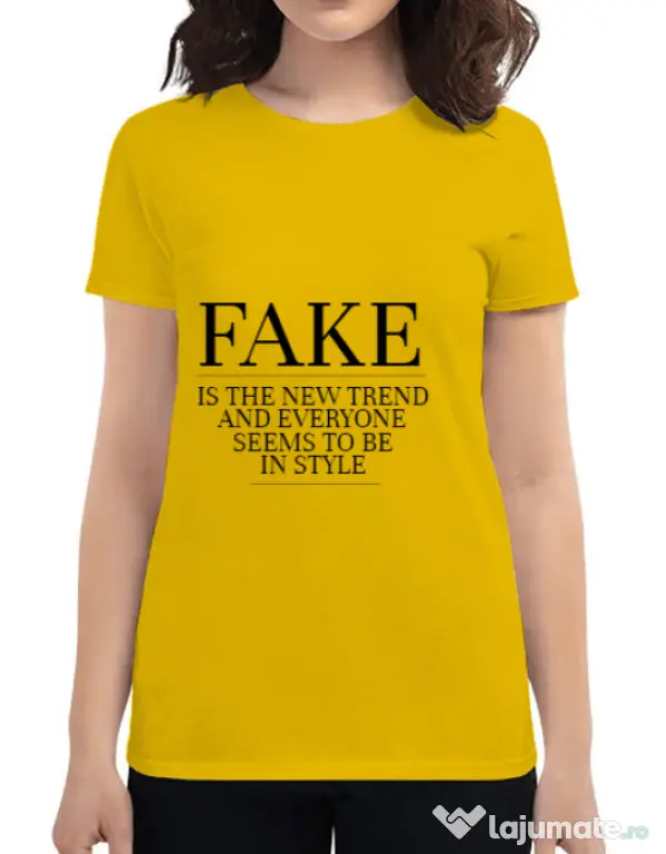 Tricou ADLER dama Fake is the new trend Galben