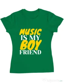 Tricou ADLER dama Music is my boyfriend Verde mediu