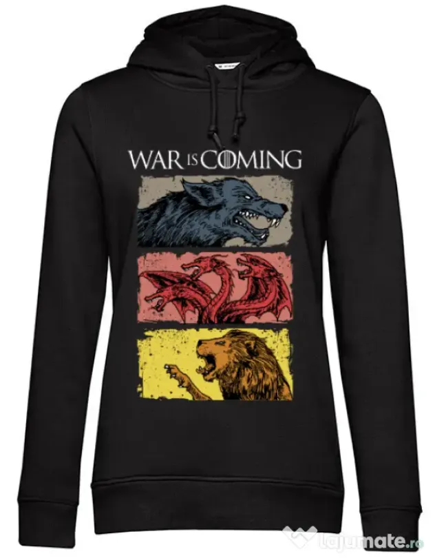 Hoodie dama cu gluga War is coming Negru