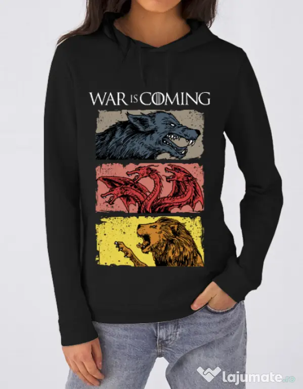 Hoodie dama cu gluga War is coming Negru