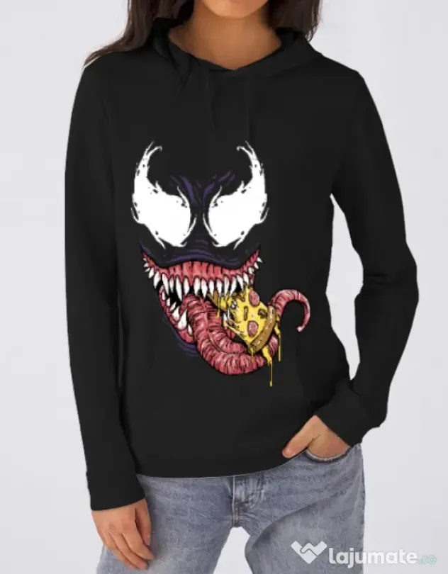 Hoodie dama cu gluga Venom pizza Negru