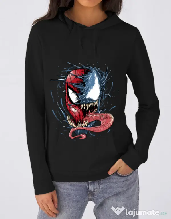 Hoodie dama cu gluga Venom vs Spiderman Negru
