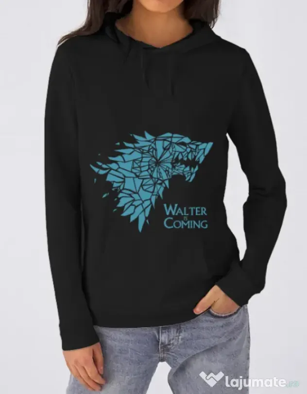 Hoodie dama cu gluga Walter is coming Negru