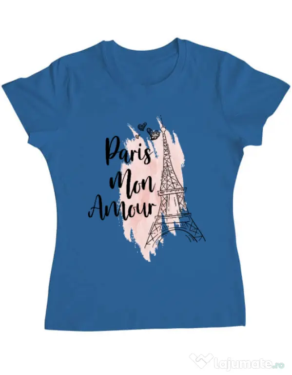 Tricou ADLER dama Paris mon amour Albastru azuriu