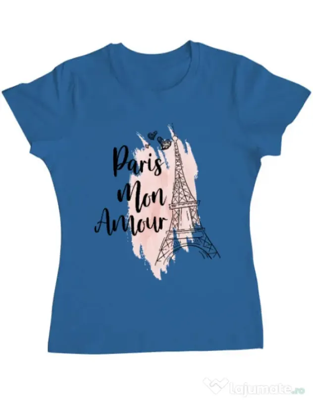 Tricou ADLER dama Paris mon amour Albastru azuriu