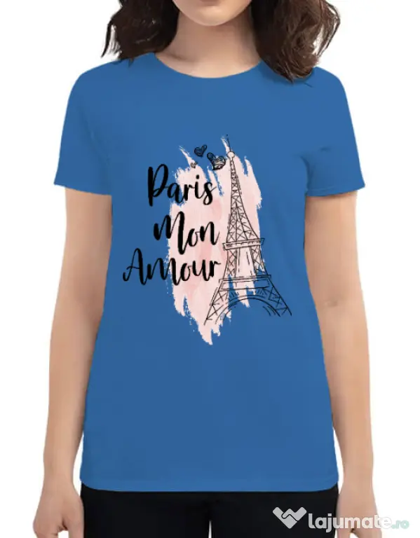 Tricou ADLER dama Paris mon amour Albastru azuriu