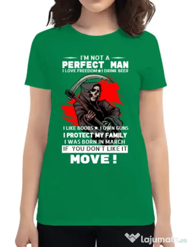 Tricou ADLER dama I am not a perfect man Verde mediu