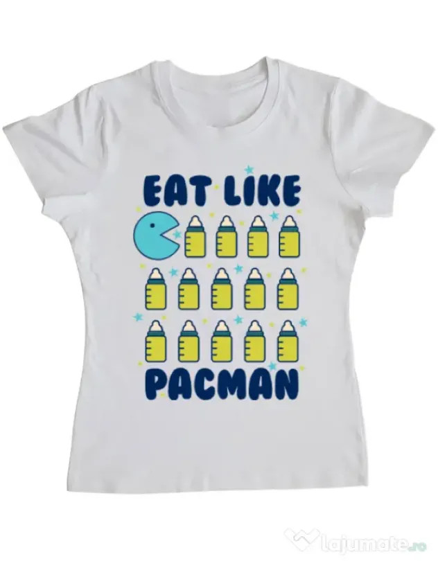 Tricou ADLER dama Eat Like Pacman Alb