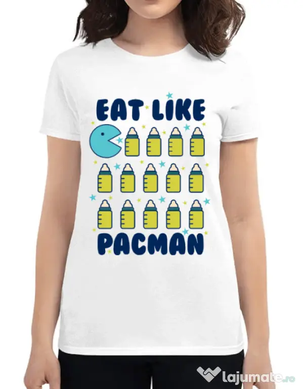 Tricou ADLER dama Eat Like Pacman Alb