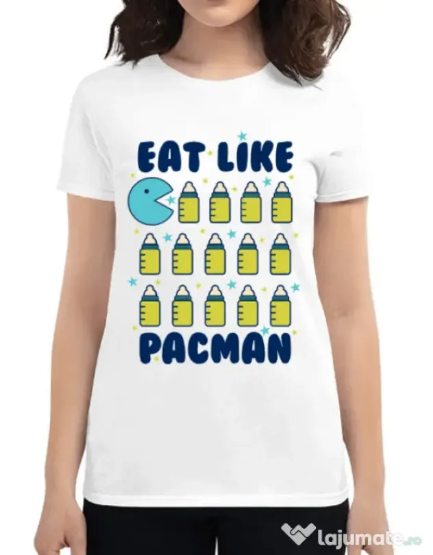 Tricou ADLER dama Eat Like Pacman Alb