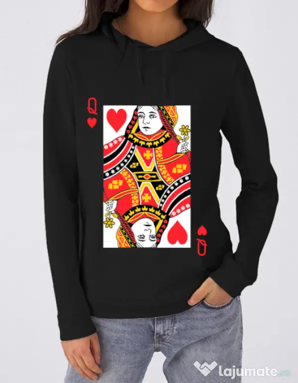 Hoodie dama cu gluga Queen of hearts Negru