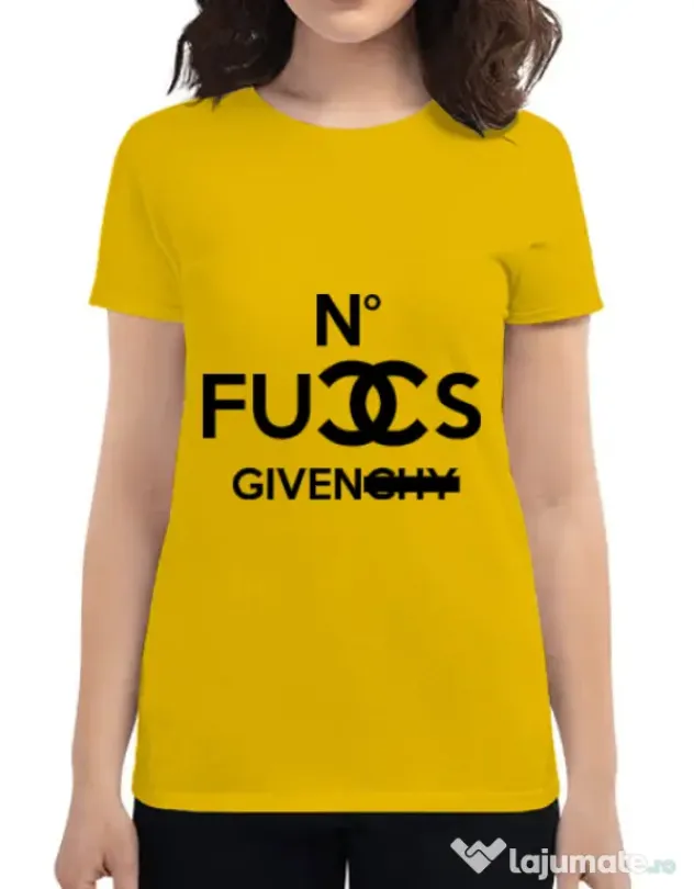 Tricou ADLER dama No fucks given Galben