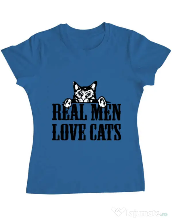 Tricou ADLER dama Real men love cats Albastru azuriu
