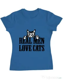 Tricou ADLER dama Real men love cats Albastru azuriu
