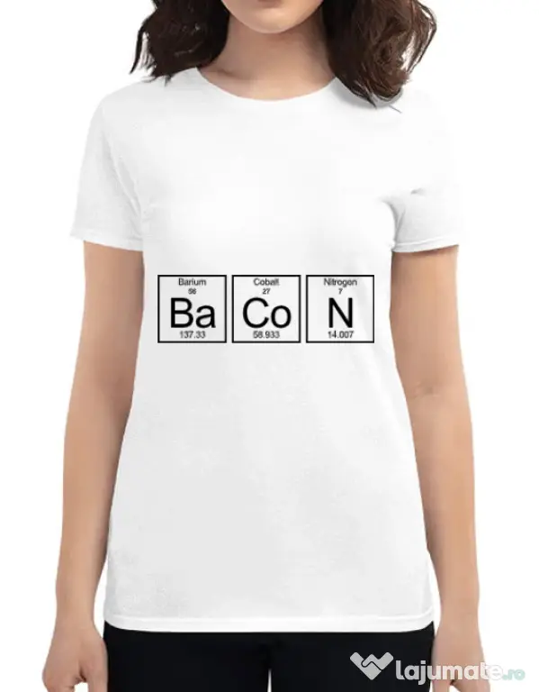 Tricou ADLER dama Bacon formula Alb