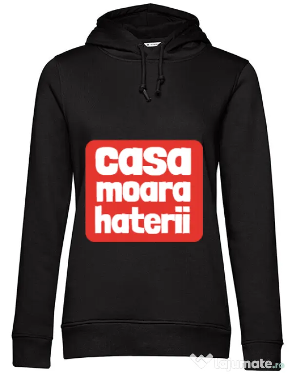 Hoodie dama cu gluga Casa moara haterii Negru