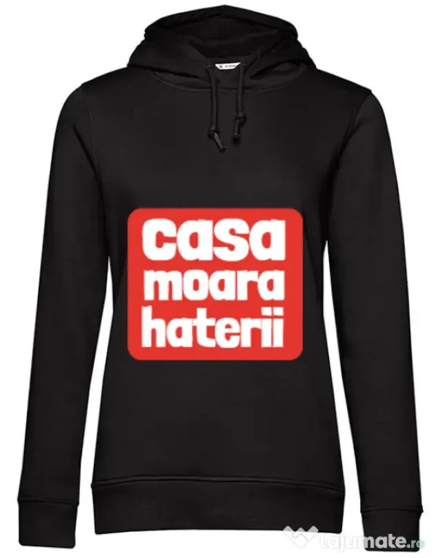 Hoodie dama cu gluga Casa moara haterii Negru