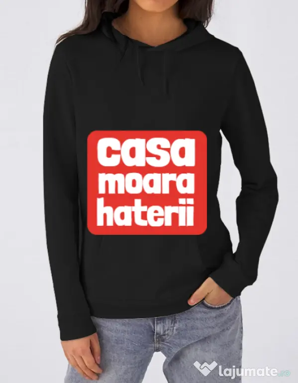 Hoodie dama cu gluga Casa moara haterii Negru