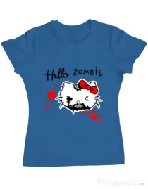 Tricou ADLER dama Hello zombie Albastru azuriu