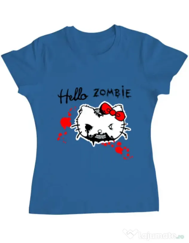 Tricou ADLER dama Hello zombie Albastru azuriu