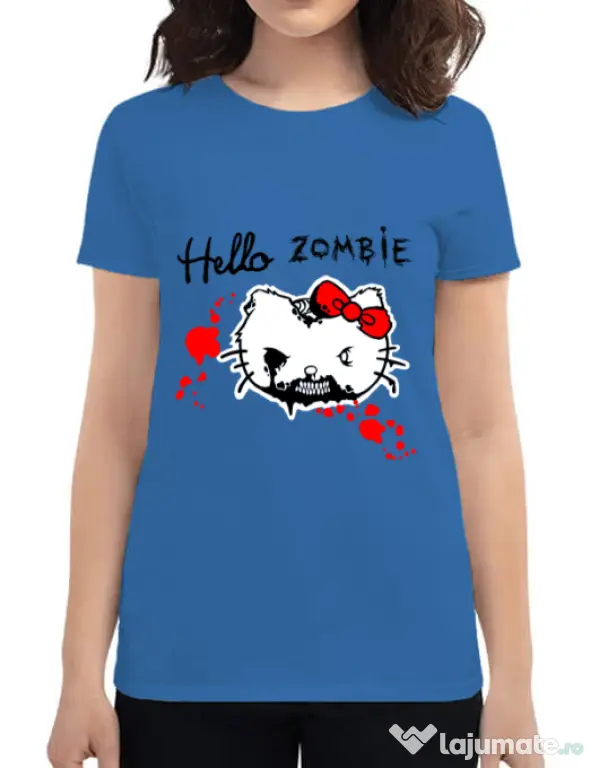 Tricou ADLER dama Hello zombie Albastru azuriu