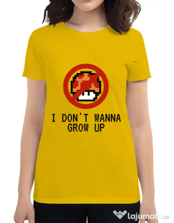 Tricou ADLER dama I dont wanna grow up Galben