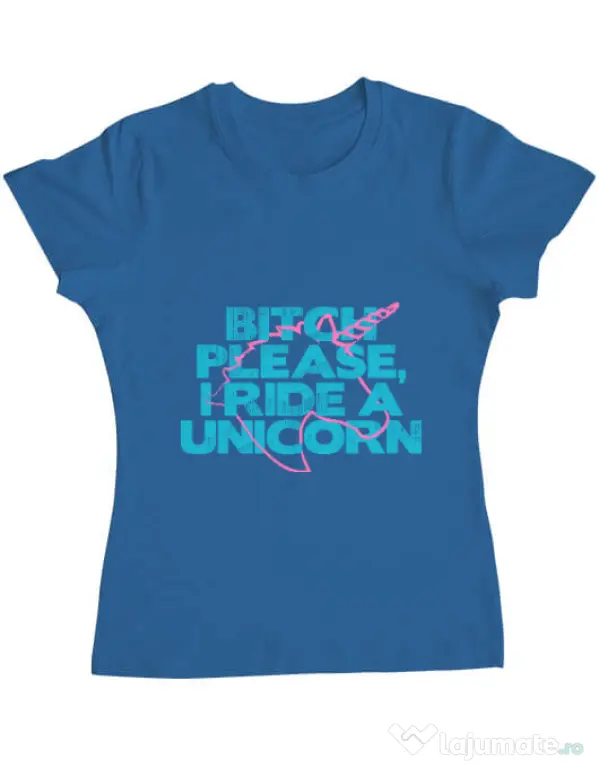 Tricou ADLER dama I ride a unicorn Albastru azuriu