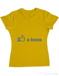 Tricou ADLER dama Like a boss Facebook Galben