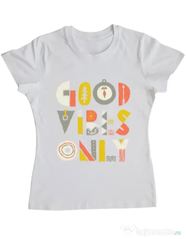 Tricou ADLER dama Good vibes only Alb