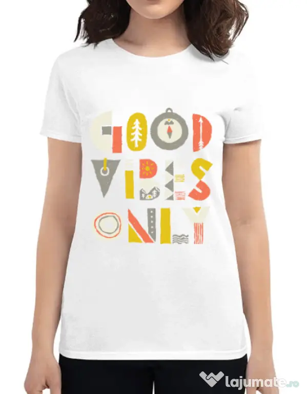 Tricou ADLER dama Good vibes only Alb