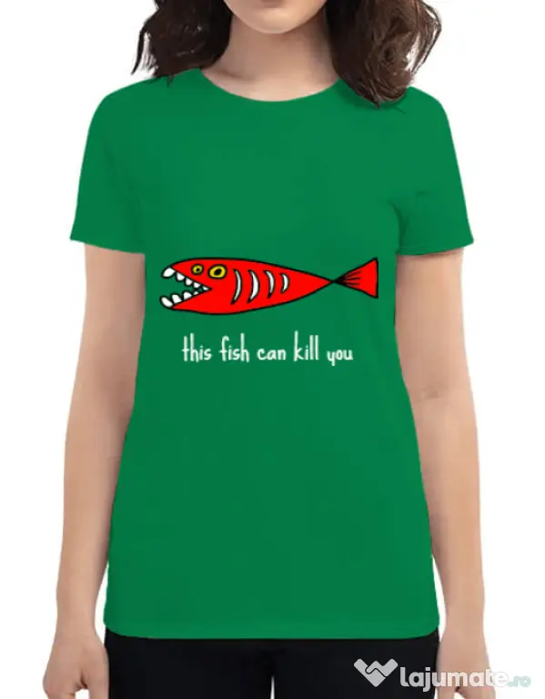 Tricou ADLER dama This fish can kill you Verde mediu