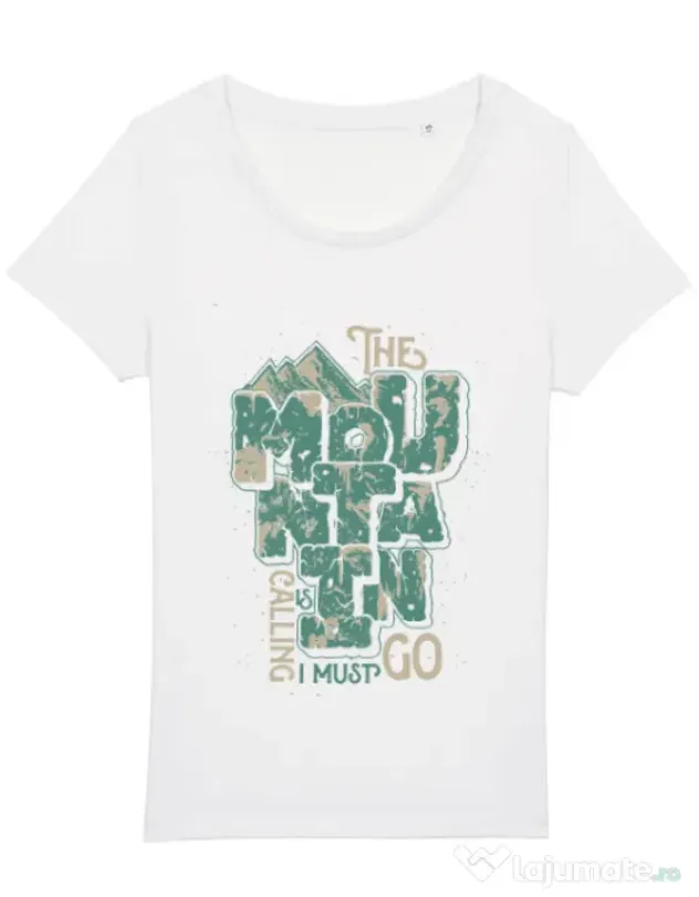 Tricou STANLEY STELLA dama The mountain is calling, I must go! Alb