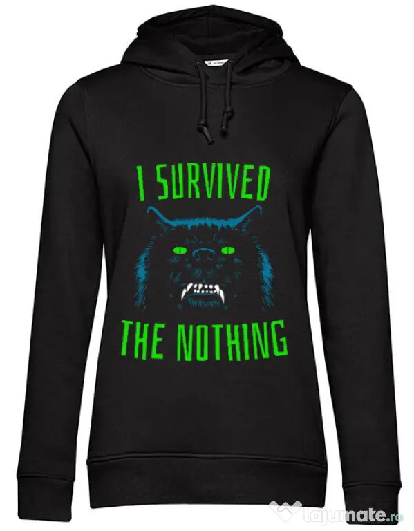 Hoodie dama cu gluga I survived Negru