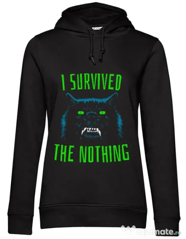 Hoodie dama cu gluga I survived Negru