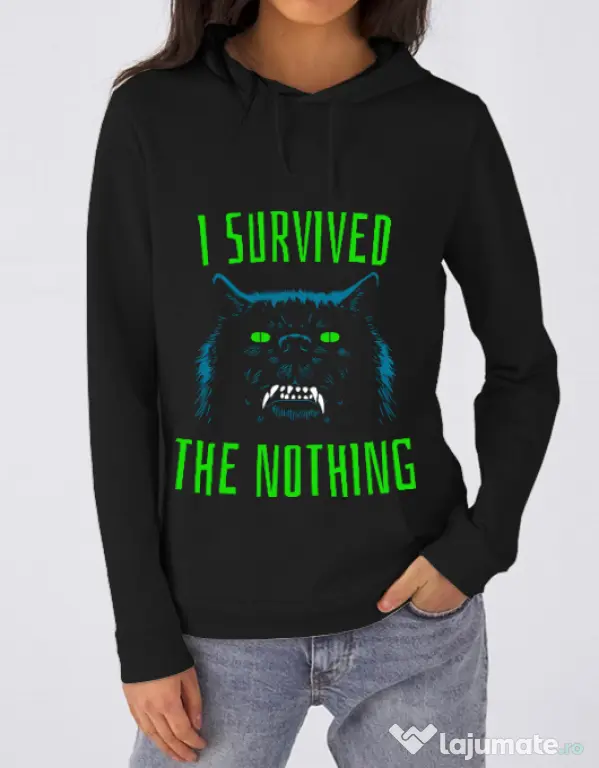 Hoodie dama cu gluga I survived Negru