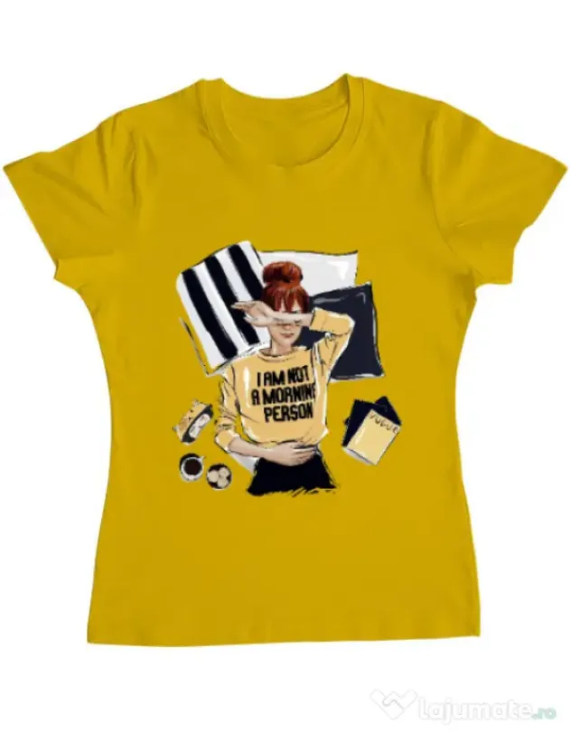 Tricou ADLER dama I am not a morning person Galben