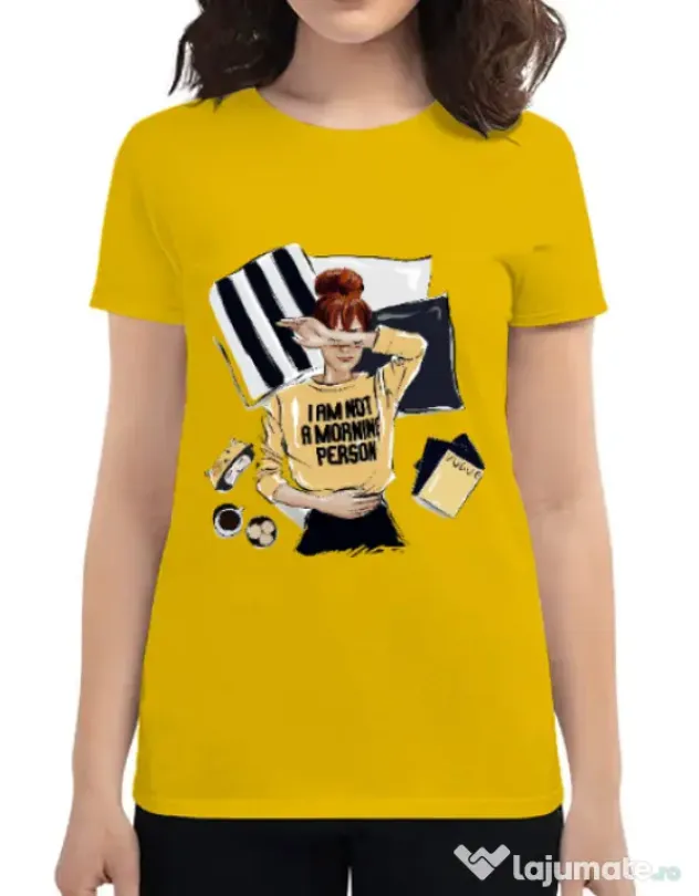 Tricou ADLER dama I am not a morning person Galben