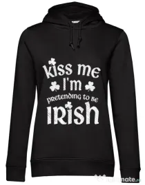 Hoodie dama cu gluga Pretending to be irish Negru