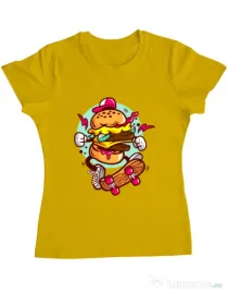 Tricou ADLER dama Burger Skater Galben
